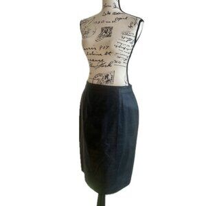 Y2K R2R MIDI SKIRT GENUINE BLACK LEATHER COCODRILE STAMP SZ 8 PREPPY GOTHCORE